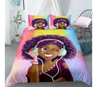 Parure De Lit Avec Housse De Couette Et Taie D'oreiller Motif Fille Noire Américaine, Parure De Lit Magique Motif Fille Noire, Jolie Petite Princesse Afro Noire