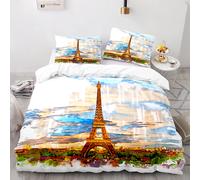 Parure De Lit Avec Housse De Couette Et Taie D'oreiller, Motif Tour De Paris, Impression 3d, Confortable, Double, King Size