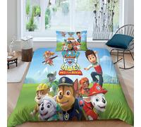 Parure De Lit Avec Housse De Couette Et Taies D'oreiller Motif Dessin Anime Pat'patrouille, Motif Chien, 3 Pieces, 1 Housse De Couette Et 1 Taie D'oreiller Assortie