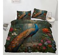 Parure de lit avec housse de couette et taies d'oreiller pour lit super king size avec housse de couette et taies d'oreiller - Motif paon exotique