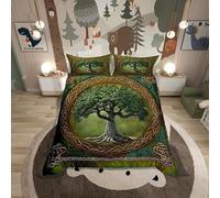 Parure de lit avec housse de couette motif arbre de vie, arbre mystique bohème de style exotique (sans rembourrage), parure de lit avec 2 taies d'oreiller, décoration de chambre d'adolescent, vert