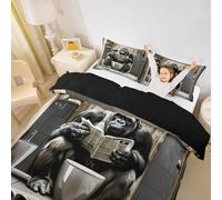 Parure de lit avec housse de couette motif chimpanzé pour enfants, motif journal gorille noir, motif journal magique, animal sauvage amusant, décoration de chambre moderne, housse de couette noire et