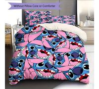 Parure De Lit Avec Imprime Stitch Big Mouth Et Taie D'oreiller - Housse De Couette Et 2 Taies D'oreiller En Polyester Douillet, Fermeture Éclair, Ideal Pour Toutes Les Saisons, Dec