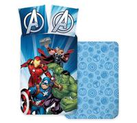 Parure de lit Avengers Taille Simple | Housse de couette 140x200 cm avec taie d'oreiller 60x65 cm | Housse de couette 100% coton pour enfant | Parure de lit réversible de super-héros | Design Captain