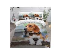 Parure de lit Beagle mignon Beagle Enfant Ado - Housse de Couette 200x200 cm Dog Pet Theme thème Imprimé Animal Douce et Respirante, aux Chambres de Enfant et Garçons Décor + 2 Taie d'oreiller