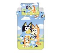 Parure de lit bébé Bluey famille Heeler 100x135 cm, 100 % coton, douce et confortable