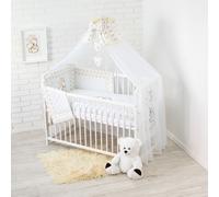 Parure de lit bébé complète 10 pièces sans lit pour lit de taille 60x120 en 100% coton brodé avec un ours en peluche avec un cœur, moustiquaire incluse Golden
