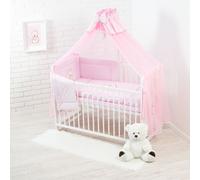 Parure de lit bébé complète 10 pièces sans lit pour lit de taille 70x140 en 100% coton brodé avec un ours en peluche avec un cœur, moustiquaire incluse Rose