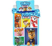Parure de Lit Bébé & Junior Paw Patrol Blue All Dogs - Housse de Couette 100x140 cm + Taie d'oreiller 40x60 cm - 100% Coton - Pat' Patrouille avec Chase, Marcus, Stella & Ruben