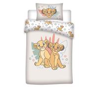 Parure de Lit Le Roi Lion, Lit Junior ou Bébé, Housse de Couette 100x140 cm + Taie d'oreiller 40x60 cm, 100% Coton