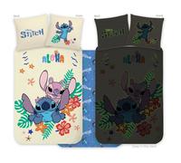 BrandMac Parure réversible Stitch & Angel 100% coton Taie 40 x 60 cm Brille dans le noir - Enfant