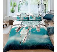 Parure De Lit Belle Plume D'Attrape-Rêves 240X260 Cm, Housse De Couette avec Fermeture Éclair, Taie d'oreiller 65 X 65 Cm, Doux Et Hypoallergénique en Microfibre avec Motif 3D - Entretien Facile