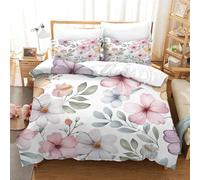 Parure De Lit Belles fleurs 3 Pièces Sets Housse De Couette Fleurs Illustration Mode Unique 3D Imprimé Microfibre Parure De Lit Avec 2 Taie D'oreiller Pour Garçons Et Filles Super King(260x220cm