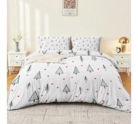 Parure De Lit Blanc 3 PièCes, RéVersible en Microfibre Douce avec Housse De Couette De 200 x 200 cm Et Taies d'oreiller Facile d'entretien Imprimé Minimaliste Lignes Sapin De Noël