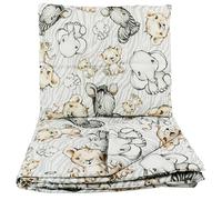 Parure de lit blanche avec housse de couette et taie d'oreiller pour lit de bébé 60 x 120 cm, motif animaux du zoo de la jungle à rayures grises 100 % coton, parfaite pour berceau, landau, couffin