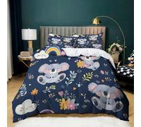 Parure de Lit Bleu Foncé 90x190 cm Housse de Couette 1 Personnes Marguerite Koala Dessin Animé pour Adultes Garçons et Filles, Ensemble de Literie en Microfibre Douce avec 2 Taies d'oreiller 65x65 cm