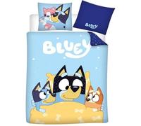 Aymax! Parure de lit Bluey 100% coton – Housse 140x200 cm + Taie 65x65 cm – Bluey, Bingo et Bandit