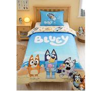 Parure de Lit Bluey Natation pour Enfant, 100% Coton Oeko-Tex, Lit 1 place, Housse de Couette 140x200 cm, Taie d'oreiller 63x63 cm