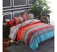 Parure de Lit Boheme Exotique Style Ethnique Mandala Linge de lit Microfiber Housse de Couette Taies d'oreiller Rouge Bleu Jaune Vert (Bohémien 1,220x240 cm)