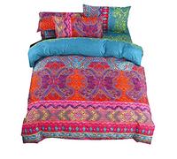 Parure de Lit Boheme Exotique Style Ethnique Mandala Linge de lit Microfiber Housse de Couette Taies d'oreiller Housse Drap de lit (Rouge Vert, 200x230cm)