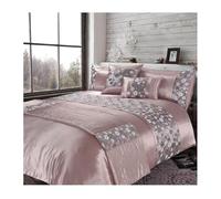 Parure de lit brodée de luxe à paillettes florales, finition satinée douce, élégante housse de couette avec taie d'oreiller