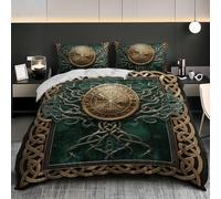 Parure de Lit Brun Housse de Couette 240x220 cm et 2 Taie d'oreiller | Douce et Hypoallergique Microfibre Parure de Couette 2 Personnes Arbre de Vie Runique Nordique pour Ado et Adulte