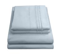 Parure de lit California King Size - Draps Respirants avec élastique Complet et Sangles d'angle sécurisées intégrées - Collection 1800 Supreme avec Poche Profonde, Bleu Brumeux