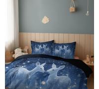 Parure de Lit Cerf Blanc Flocons De Neige Lumière Des Étoiles Microfibre, 1 x Housse de Couette, et 2 x Taies d'oreiller 65 x 65 cm, 3 Pièces Parure de LitGris Foncé 200 x 200 cm, Couette 2 Personnes