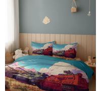 Parure de Lit Chars Véhicules Blindés Champ De Bataille Housse de Couette Microfibre Ultra-Douce avec 2 Taies d'oreiller 65 x 65 cmavec Fermeture Éclairlégère et Facile 140 x 200 cm, Bleu Clair