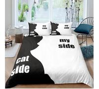 Parure de lit Chat côté mon côté blanc et noir créatif 220*240 cm 3 pieces 1 housse de couette et 2 taies d'oreillers 63*63cm