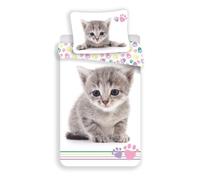 Parure de lit - Chaton Gris - 100% coton - Lavable en machine - Pour lit une personne
