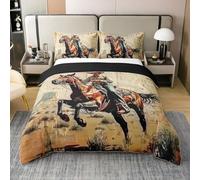Parure de Lit Cheval de Campagne 100% Coton Housse de Couette 220x240 Enfants Garçons Cowboy Wild West Couvre Lit Respirable Désert de Campagne Autochtone Occidental Vintage Rustique Plante Literie