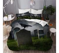 Parure De Lit,Cimeti¿¿Re Avec De Vieilles Pierres Tombales Lune Et Corbeau Noir, Housse De Couette X + Taies D'oreillers