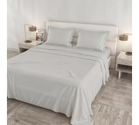 Parure de lit Cloe, Lit Double Maxi, 100% Coton, Fabriqué en Italie - Set de draps, 2 taies d’Oreiller à Volant, Drap Plat 260 × 300 cm, Drap-Housse 180 × 200 cm - Gris Clair