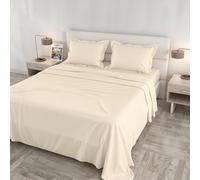 Parure de lit Cloe, Lit Double Maxi, 100% Coton, Fabriqué en Italie - Set de draps, 2 taies d’Oreiller à Volant, Drap Plat 260 × 300 cm, Drap-Housse 180 × 200 cm - CRÈME