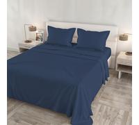 Parure de lit Cloe, Lit Double Maxi, 100% Coton, Fabriqué en Italie - Set de draps, 2 taies d’Oreiller à Volant, Drap Plat 260 × 300 cm, Drap-Housse 180 × 200 cm - Bleu Avio