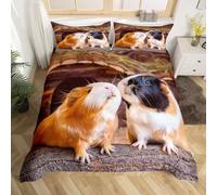 Parure de Lit Cochon D'Inde Kawaii 220x240 Garçons Filles Housse Couette Animaux de Compagnie,Housse de Couette Mignonne Souris Cavy Ensemble de Literie Rustique Marron,Couvre Lit Rongeurs Sauvages