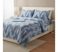 Parure de lit complète à la main, percale de coton, 100 % italien, double tissu avec effet soyeux (Anthy Azzurro)