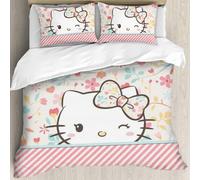 Parure De Lit Complète En Coton Wink Hello Cat Kitty, Housse De Couette Queen Pour Filles Et Femmes, Motif Anime Kawaii, 3 Pieces, Collection De Literie Queen Size, Légère