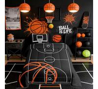 Parure de lit Confortable pour garçons et Filles - Motif imprimé de Terrain de Basket-Ball et Cerceau - Décoration d'intérieur - Cadeau d'anniversaire pour Enfants - Toutes Saisons - pour lit Double