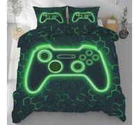 Parure de Lit Contrôleur de Jeu Nid d'abeille, Housse de Couette Manette de Jeu Vidé Néon Microfibre Linge de Lit 240x260 2 Personnes Literie avec Fermeture Éclair et 2 Taies D'oreiller 80x80 cm