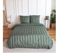 Parure de lit - CÔTÉ DÉCO - 220x240 cm - Satinée verte - 2 Taies 63x63 cm - Polyester