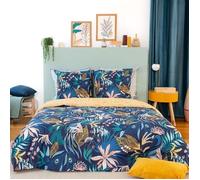 Parure de lit - CÔTE DECO - 260x240cm - 100% Coton - Motif Feuilles Tropicales - 2 taies