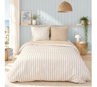 Parure de lit - CÔTÉ DÉCO - CÔTE DECO - Housse 220x240 + 2 taies 63x63 - Microfibre - Rayures beige/blanc