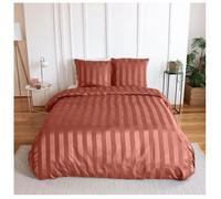 Parure de lit - CÔTÉ DÉCO - Housse de Couette 220x240 cm - 2 Taies 63x63 cm - Satiné - Terracotta rouge