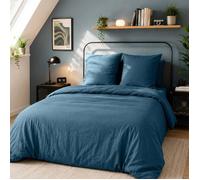 Parure de lit - CÔTE DECO - Housse de couette 240x220 cm - 2 taies d'oreiller - Microfibre - Bleu