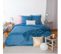 Parure de lit - COTE DECO - Satin - 240x220 cm - 2 taies d'oreiller - Bleu Canard