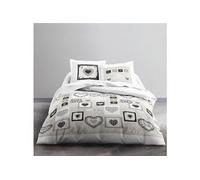 Parure de lit Coton 2 personnes - 240x260 cm - Imprime Blanc Eden