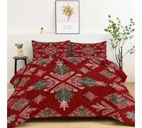 Parure de Lit Couette Imprimée 3 Pièces 200×200 cm, Lignes géométriques Motifs aztèques Couette Toutes Saisons avec 2 Taies d’Oreiller, Literie Douce et Confortable, Décoration de Chambre Rouge Vert