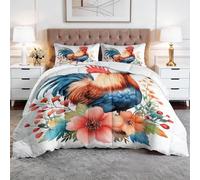 Parure de lit Couette pour Enfant - 220x240 cm Campagne rustique aquarelle - 4 saisons - Polycoton Couverture D'été- Sans housse - Couette pour enfant avec Motif Coq de ferme mignon - Sac Cadeau